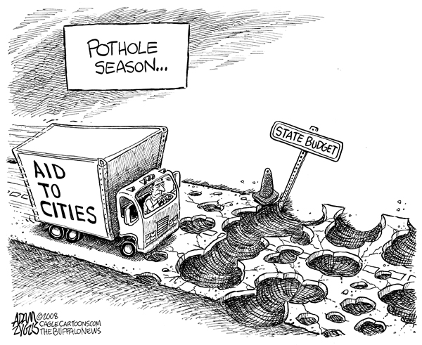 pothole, season, roads, albany, new york state, ny, new york, budget, paterson, legislature,holes, deficit, aid, cities, state aid